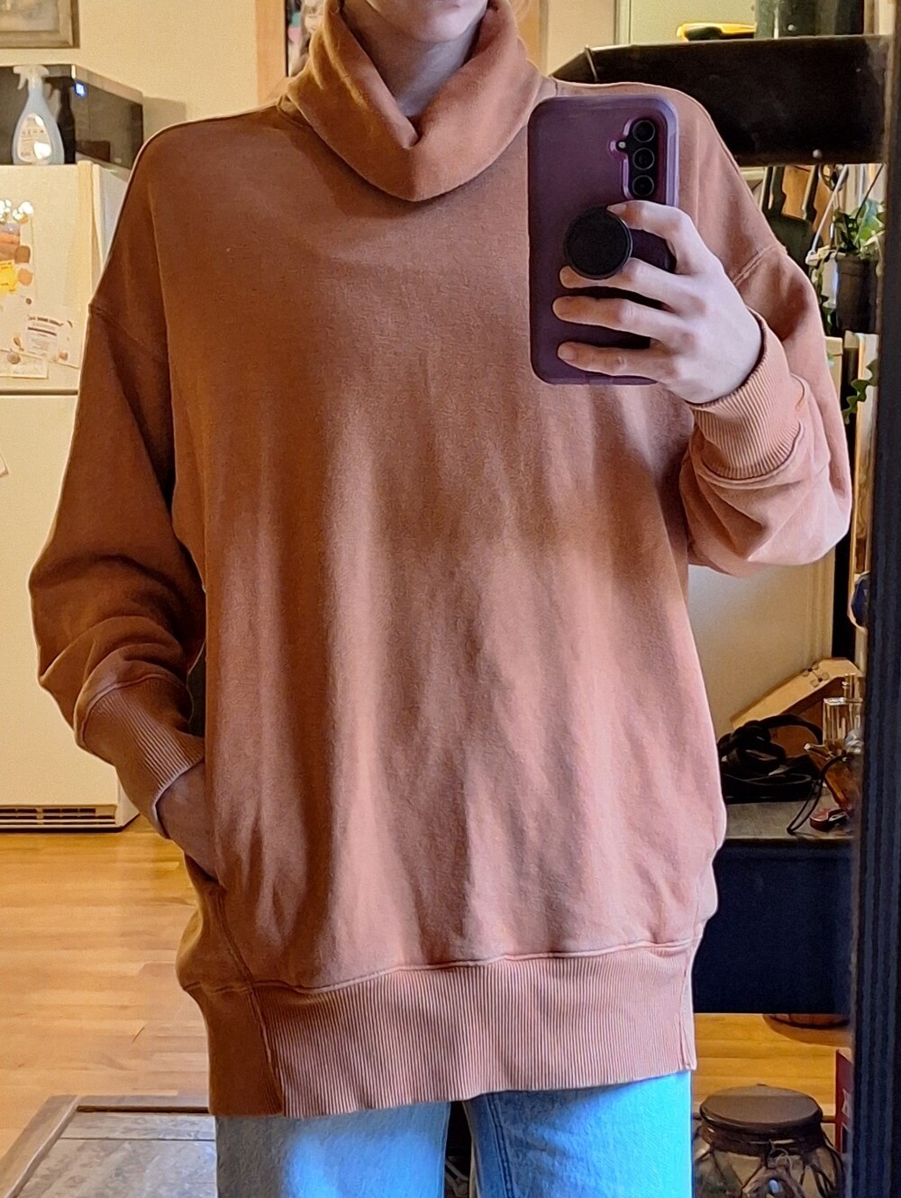 Aerie Women's Cowl Neck Sweatshirt in Rust Orange Small